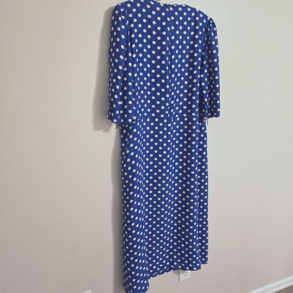 Vintage Cobalt & Creme Polka-dot Maxi Dress 3/4 Sleeve by Jane Schaffhausen Sz14 - Picture 7 of 7